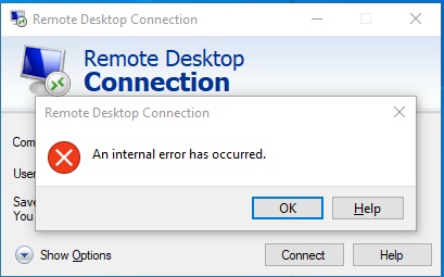 An internal error has occurred